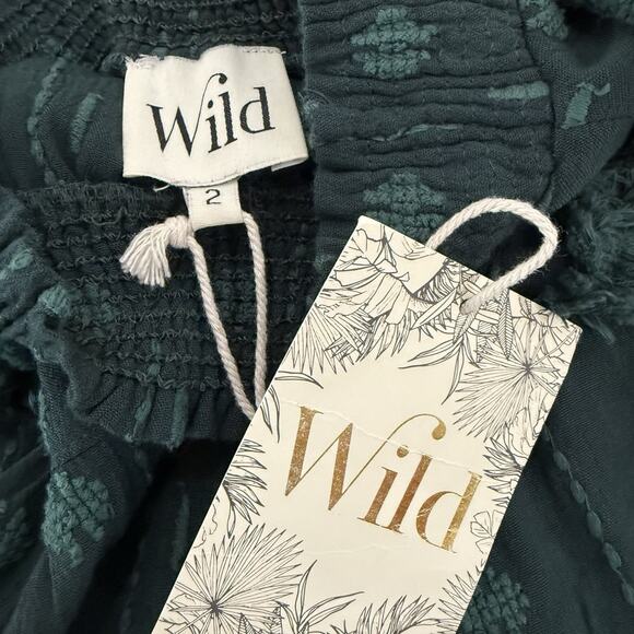 Wild DOLORES Shift Dress Size US 6 Emerald Green Smock High Neck Embroidered NEW - Picture 7 of 11